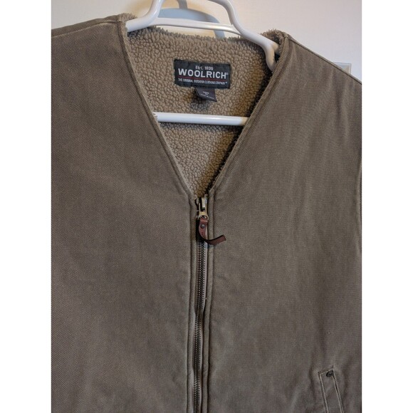Woolrich Canvas Vest Men's XL Tan Dark Wheat Sherpa Hunting Gorpcore Streetwear - Picture 2 of 9